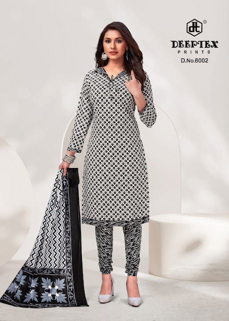 Aaliza Vol 6 By Deeptex Black And White Printed Cotton Dress Material
